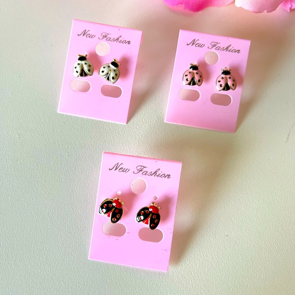 Girls ladybugs enamel earrings